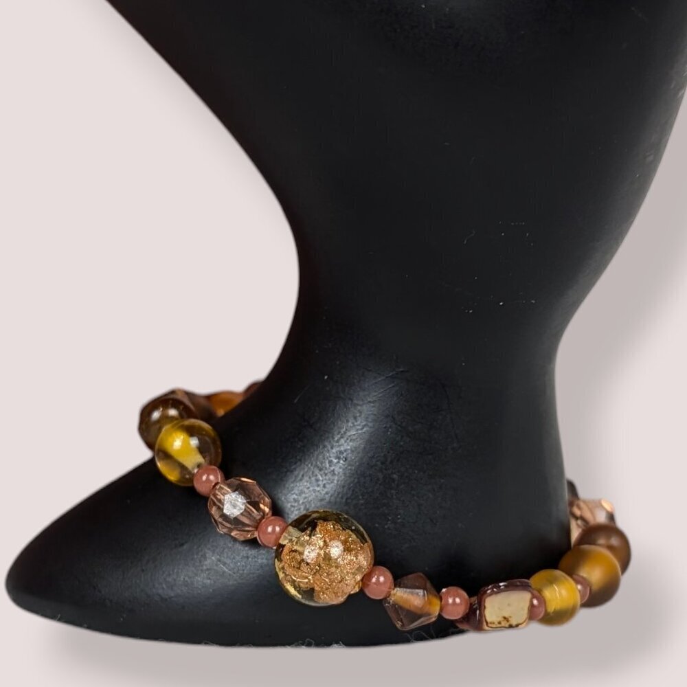 Orange Glass & Abalone Beaded Bracelet